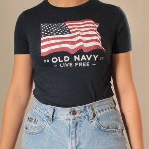 Old Navy Live Free Navy Blue American Flag T-Shrt